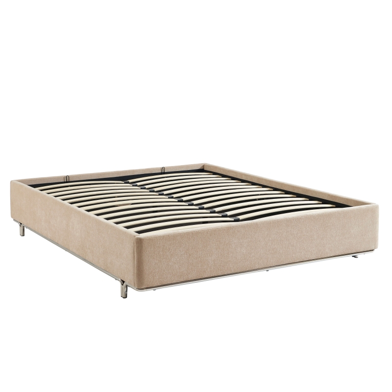 Lit coffre MAGGY 160x200 tissu chenille beige sommier inclus