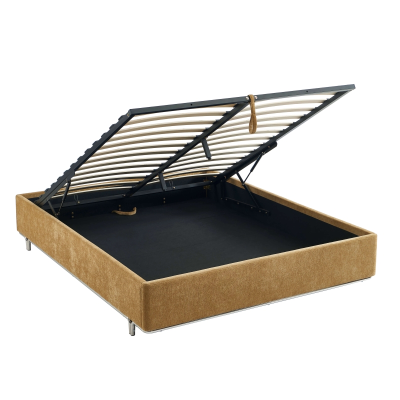 Lit coffre MAGGY 160x200 tissu chenille marron sommier inclus