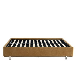 Lit coffre MAGGY 160x200 tissu chenille marron sommier inclus