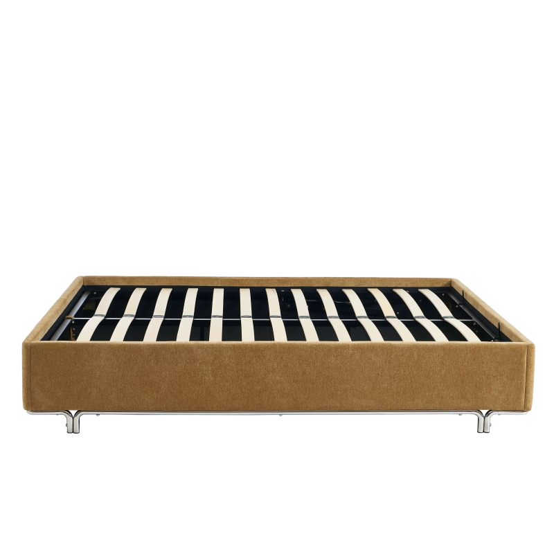 Lit coffre MAGGY 160x200 tissu chenille marron sommier inclus