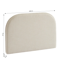 Tête de lit LOUISON tissu lin rayé blanc et beige 90 cm
