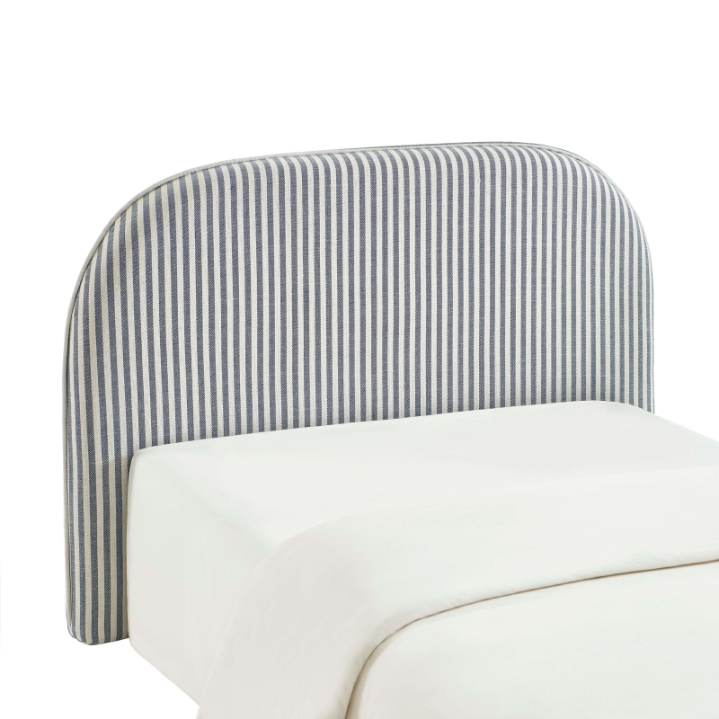Tête de lit LOUISON tissu lin rayé blanc et bleu 90 cm