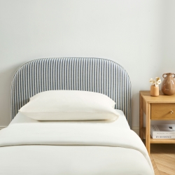 Tête de lit LOUISON tissu lin rayé blanc et bleu 90 cm