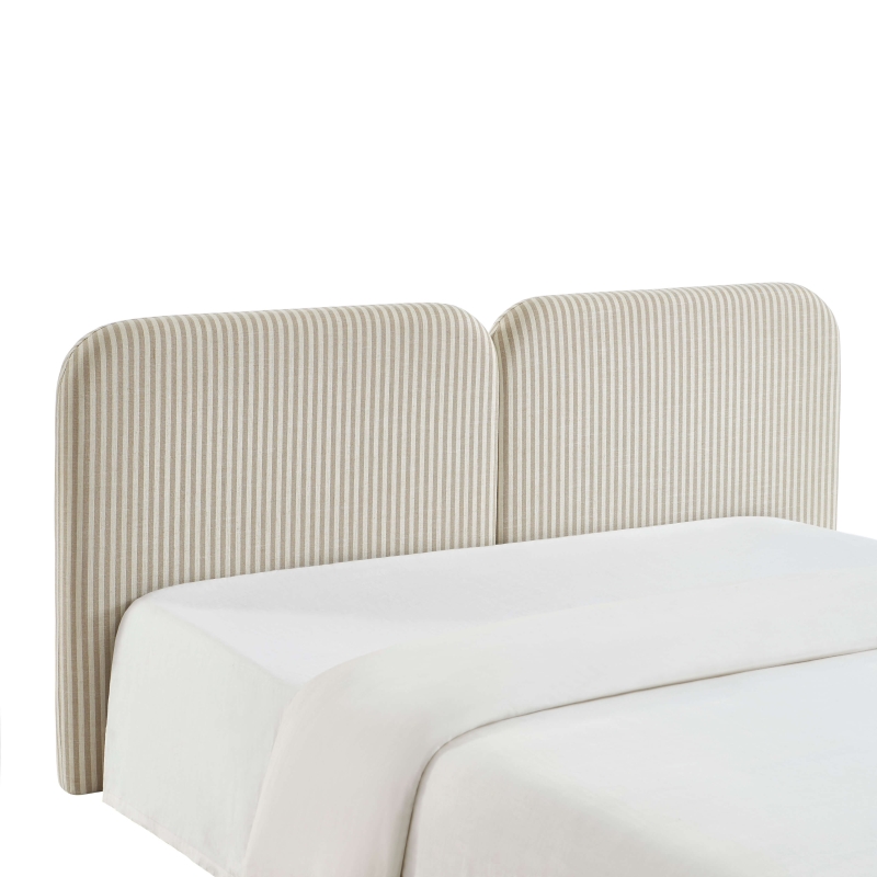 Tête de lit LOUISON tissu lin rayé blanc et beige 160cm