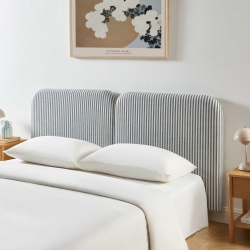 Tête de lit LOUISON tissu lin rayé blanc et bleu 160cm