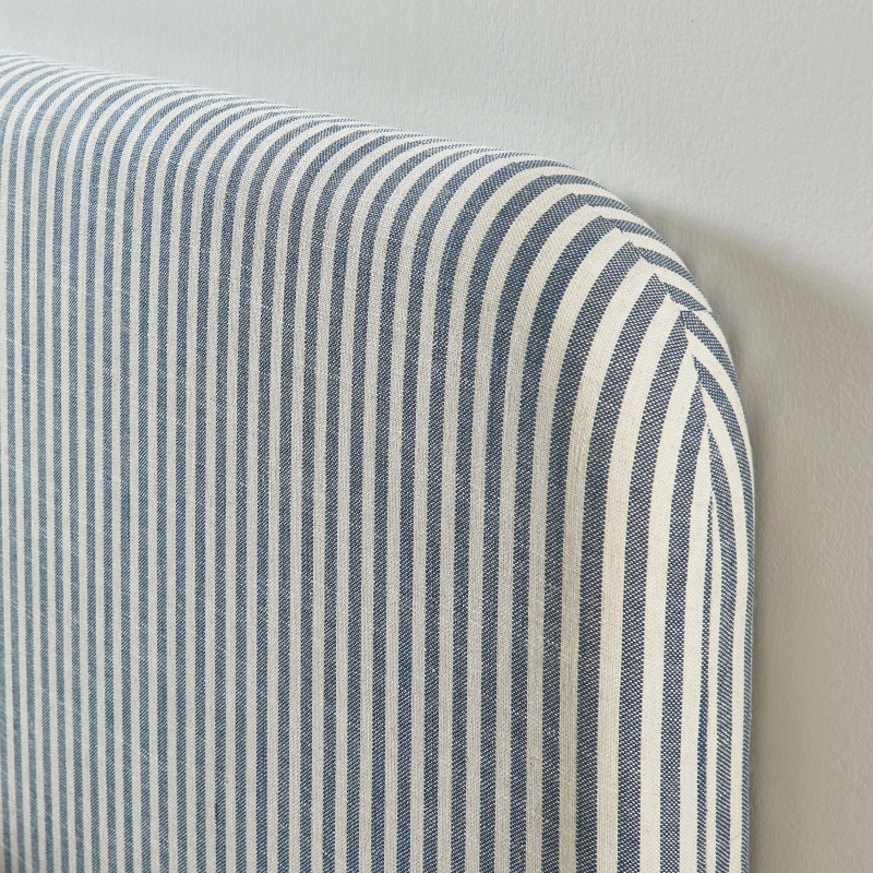 Tête de lit LOUISON tissu lin rayé blanc et bleu 160cm
