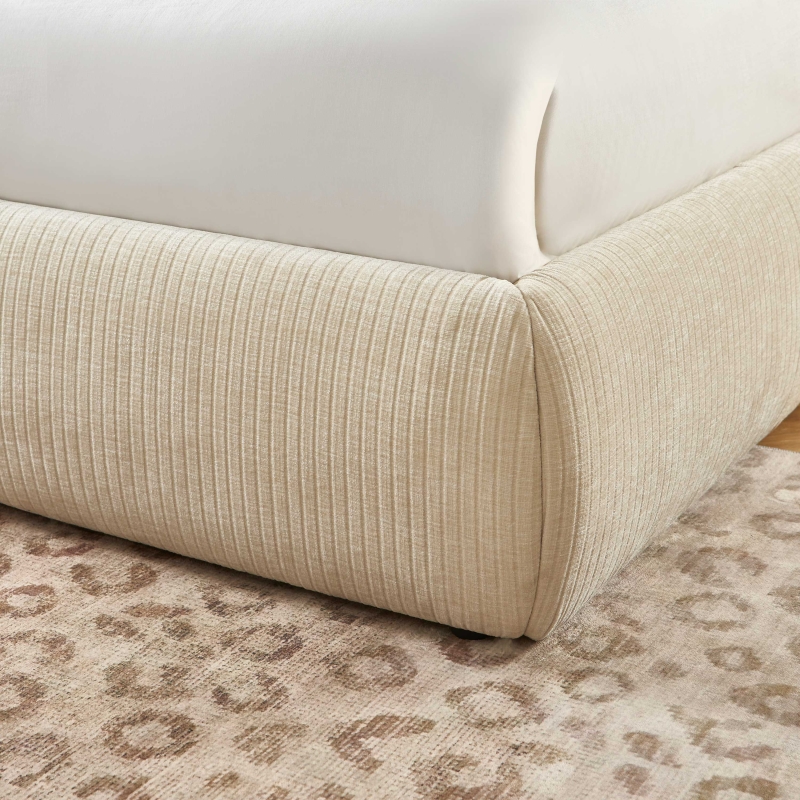 Lit coffre YOKA 160x200 velours côtelé beige sommier inclus