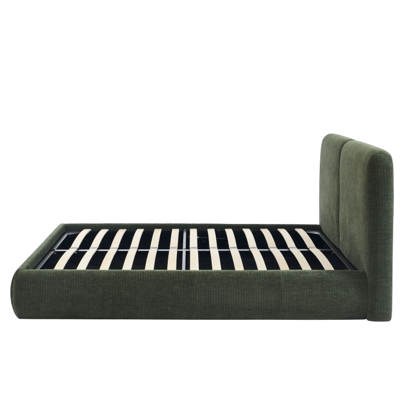 Lit coffre YOKA 160x200 velours côtelé vert sommier inclus