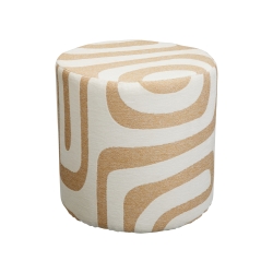 Pouf KON en tissu blanc et motif beige