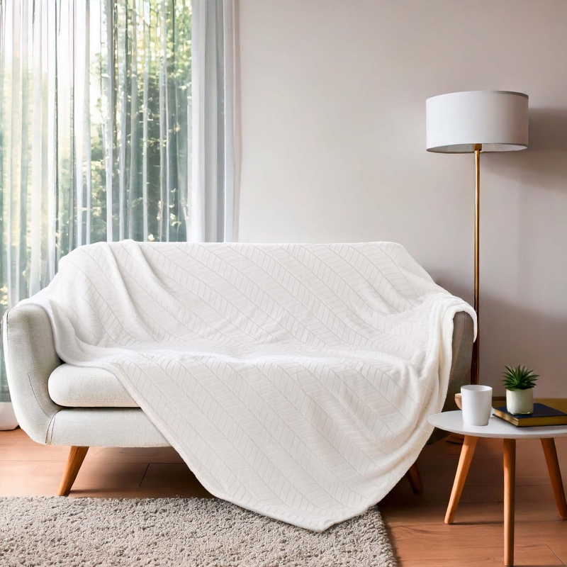 Plaid doux SAJY blanc 180x220 cm