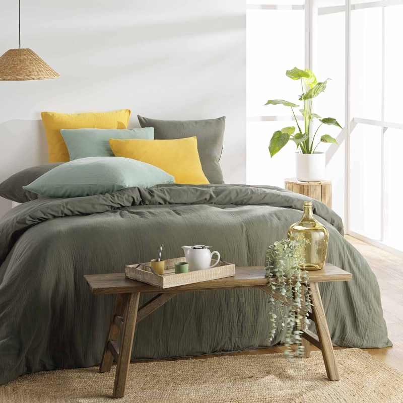 Parure de couette GUSTA kaki 260x240 cm (3 pièces)