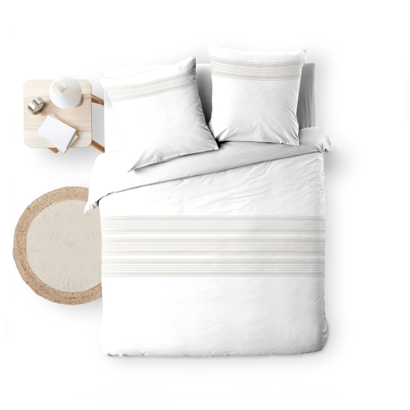 Parure de couette ORELI blanc rayé 260x240 cm (3 pièces)