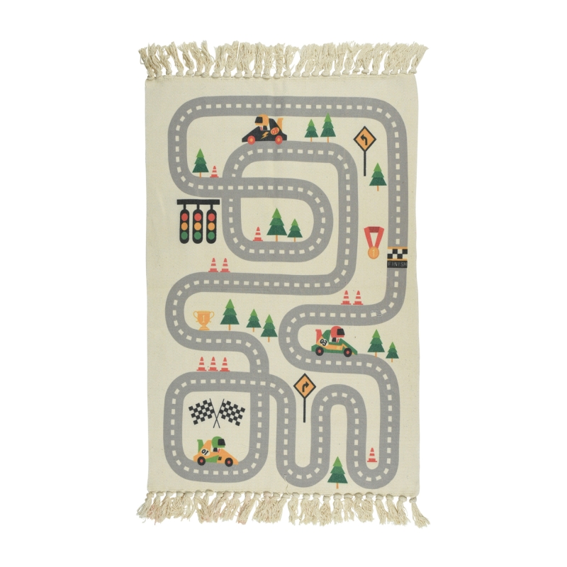 Tapis enfant HAZ motif circuit de voiture gris 80x120 cm