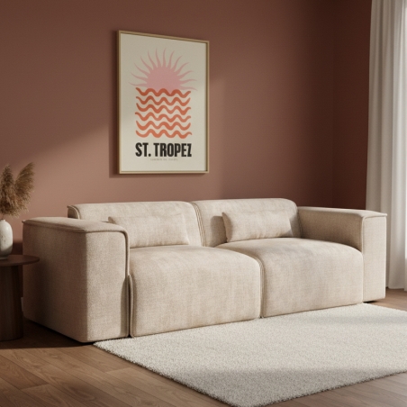 Canapé droit fixe NUNA 3 places tissu taupe