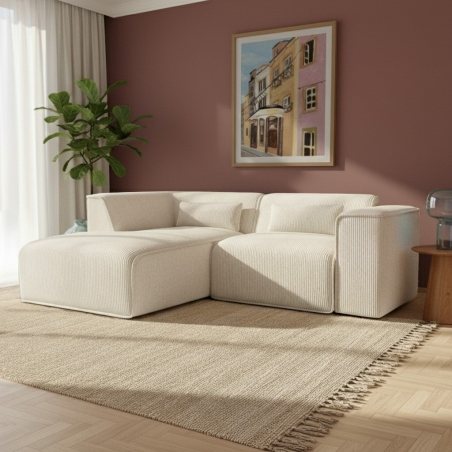 Canapé d'angle gauche fixe NUNA 4 places velours côtelé beige