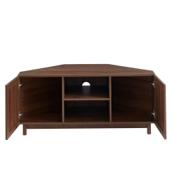 Meuble TV d'angle HARIA effet noyer et rotin 120cm