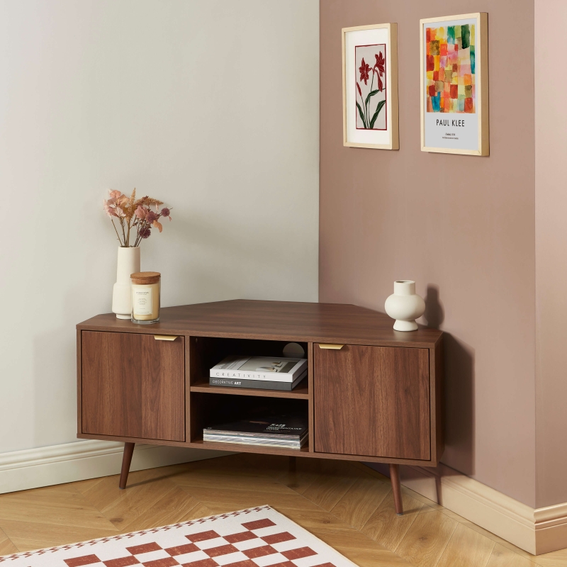 Meuble TV d'angle JEANNE effet noyer 115cm