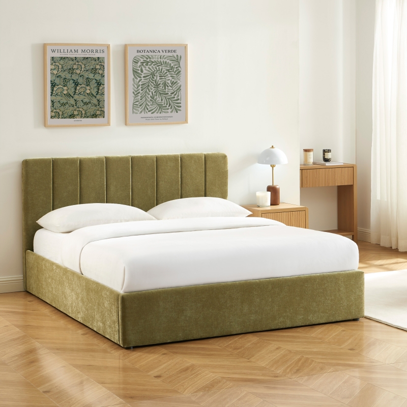 Lit coffre DARIO 160x200 tissu vert sommier inclus