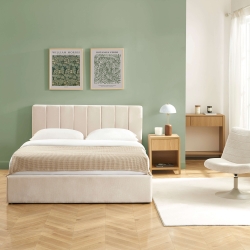 Lit coffre DARIO 160x200 tissu beige sommier inclus