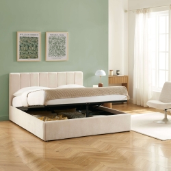 Lit coffre DARIO 160x200 tissu beige sommier inclus