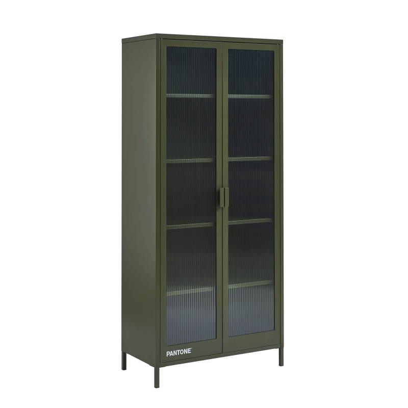 Vaisselier PANTONE en verre cannelé et métal vert olive h180cm