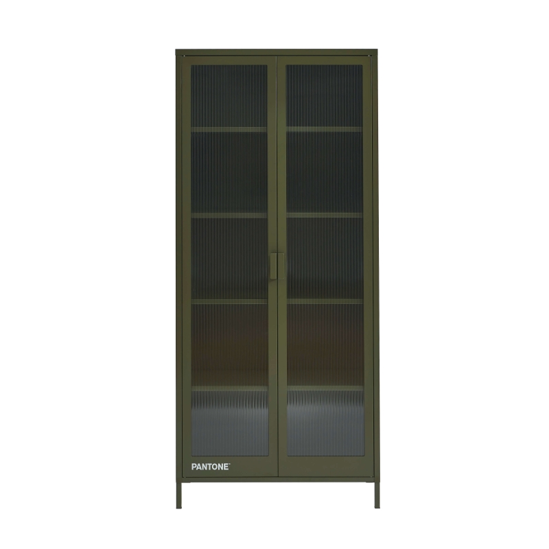 Vaisselier PANTONE en verre cannelé et métal vert olive h180cm