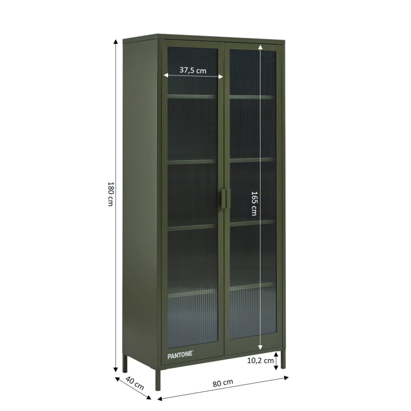 Vaisselier PANTONE en verre cannelé et métal vert olive h180cm