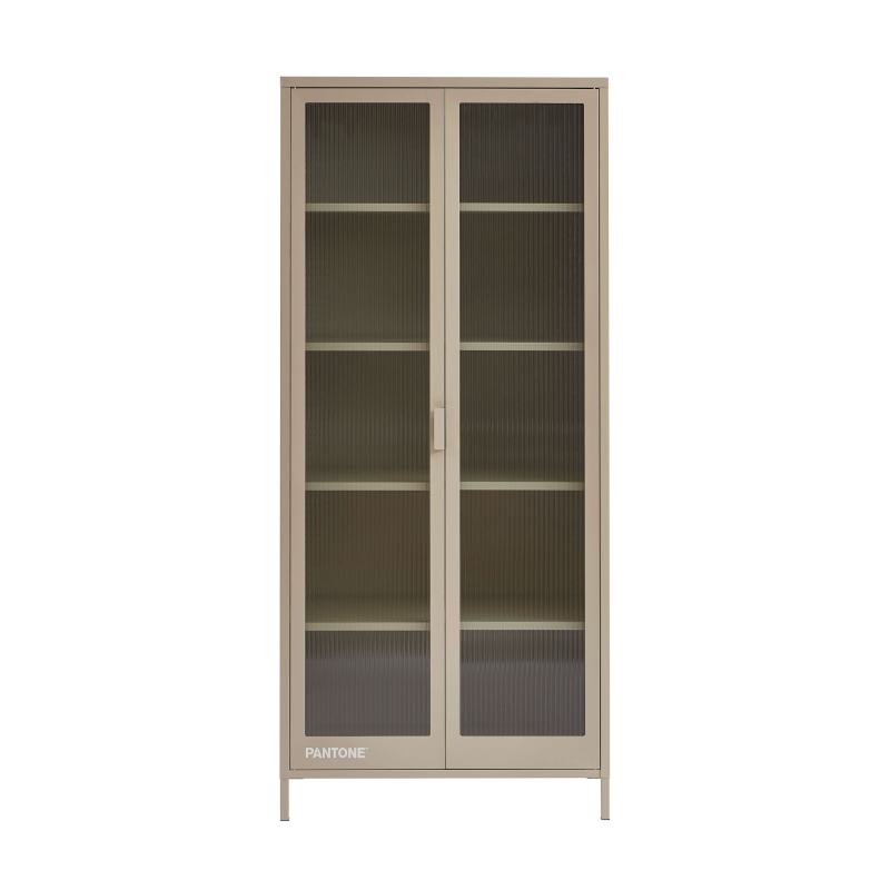 Vaisselier PANTONE en verre cannelé et métal taupe h180cm