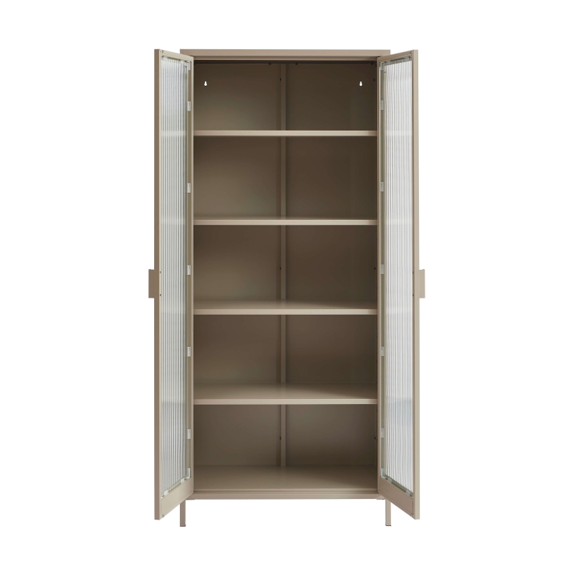 Vaisselier PANTONE en verre cannelé et métal taupe h180cm