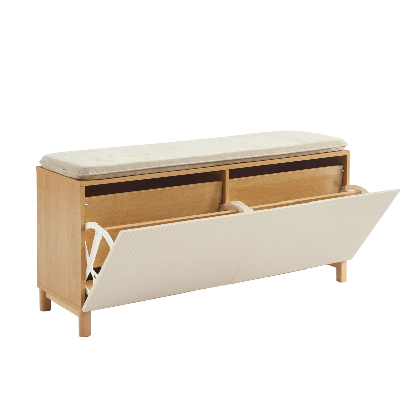 Banc à chaussures ORCA effet chêne et portes beiges