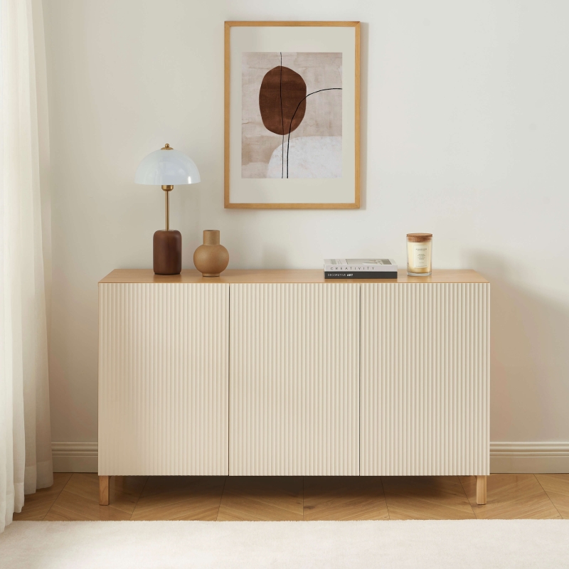 Buffet ORCA effet chêne 3 portes beiges 140 cm