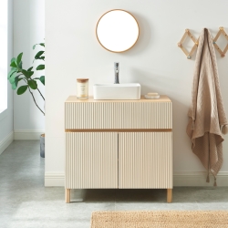 Meuble sous vasque ORCA effet chêne et portes beiges 80cm