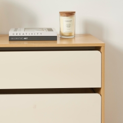 Commode THALIA 3 tiroirs beige et effet chêne 90cm