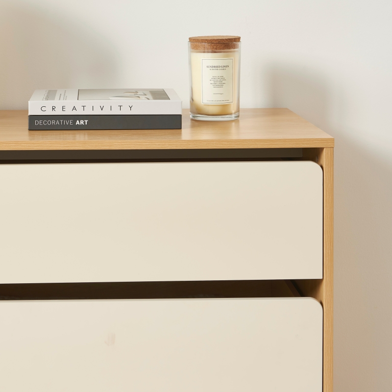 Commode THALIA 3 tiroirs beige et effet chêne 90cm