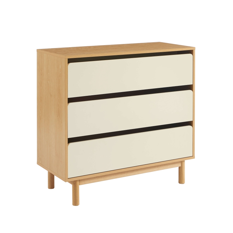Commode THALIA 3 tiroirs beige et effet chêne 90cm
