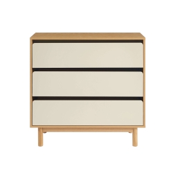 Commode THALIA 3 tiroirs beige et effet chêne 90cm