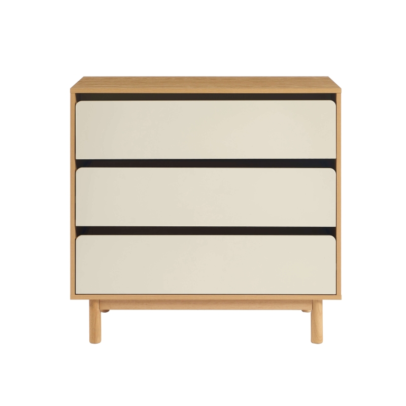 Commode THALIA 3 tiroirs beige et effet chêne 90cm