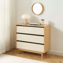 Commode THALIA 3 tiroirs beige et effet chêne 90cm