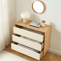 Commode THALIA 3 tiroirs beige et effet chêne 90cm