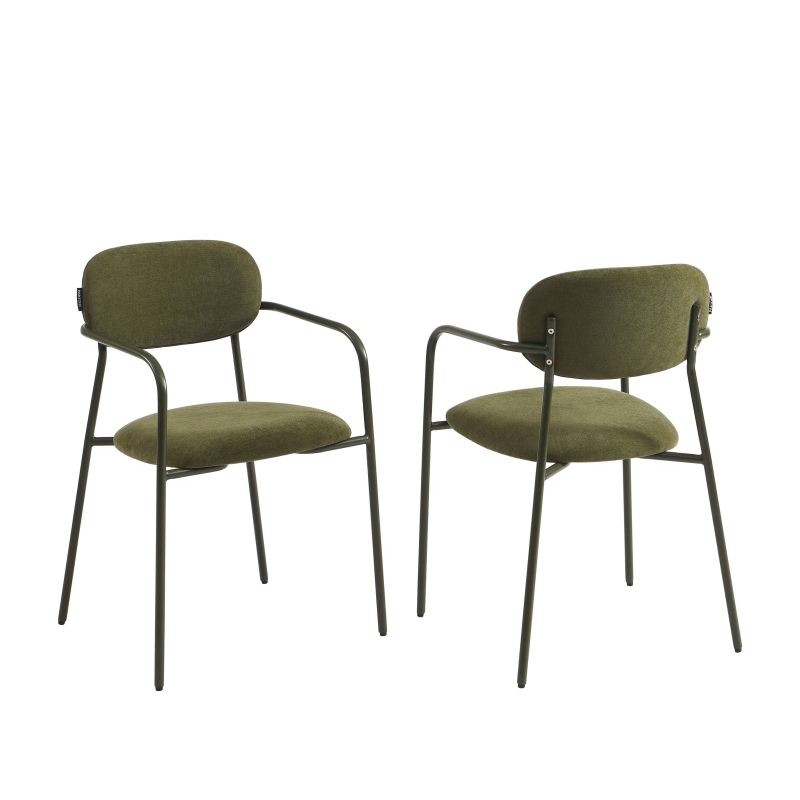 Lot de 2 chaises PANTONE tissu et pieds métal vert olive