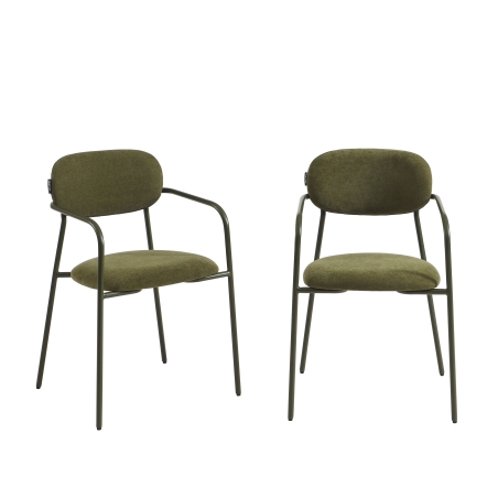 Lot de 2 chaises PANTONE tissu et pieds métal vert olive