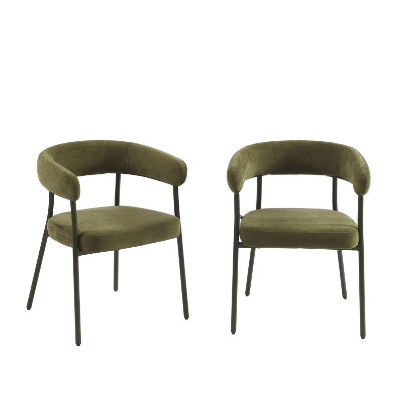 Lot de 2 chaises PANTONE tissu et pieds métal vert olive