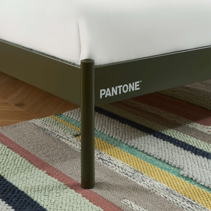 Lit PANTONE 140x190 métal vert olive sommier inclus