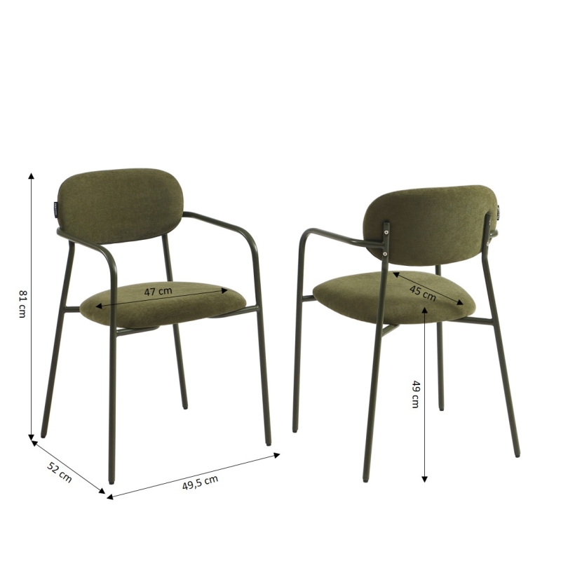 Lot de 2 chaises PANTONE tissu et pieds métal vert olive