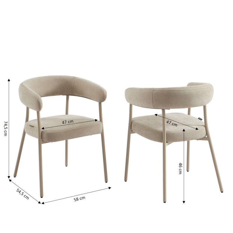 Lot de 2 chaises PANTONE tissu et pieds métal taupe