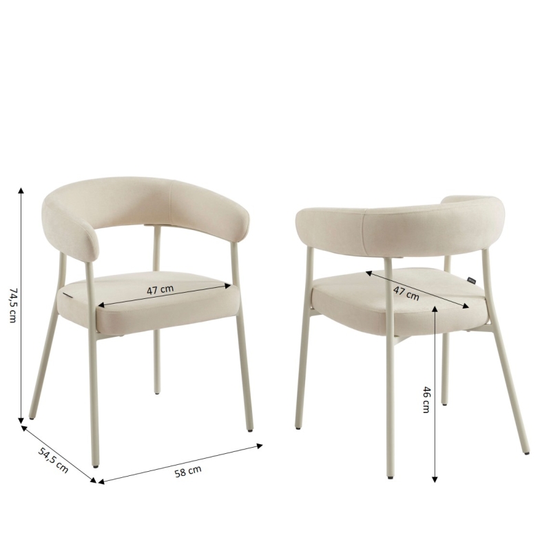 Lot de 2 chaises PANTONE tissu et pieds métal beige sable