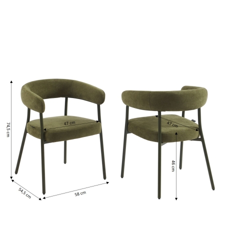 Lot de 2 chaises PANTONE tissu et pieds métal vert olive