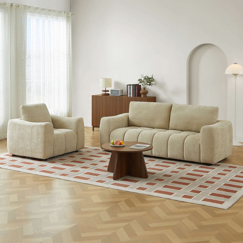 Canapé droit fixe KEREA 3 places tissu chenille taupe