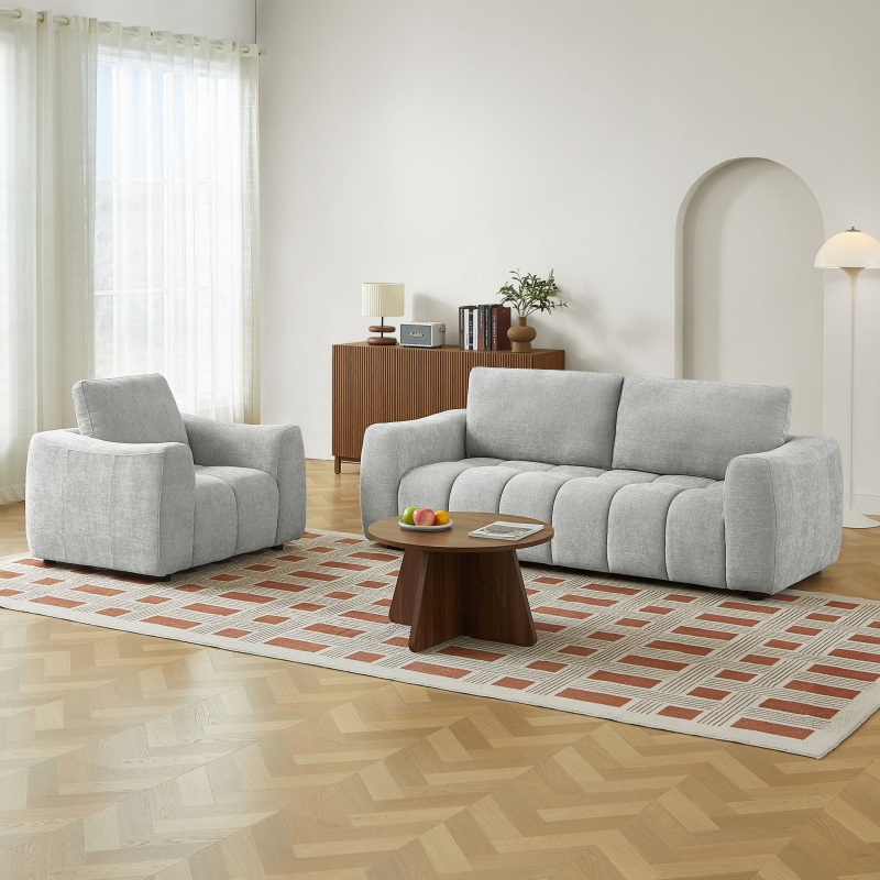 Canapé droit fixe KEREA 3 places tissu chenille gris