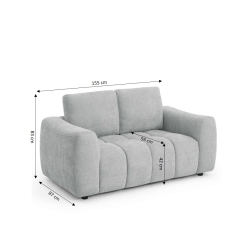 Canapé droit fixe KEREA 2 places tissu chenille gris